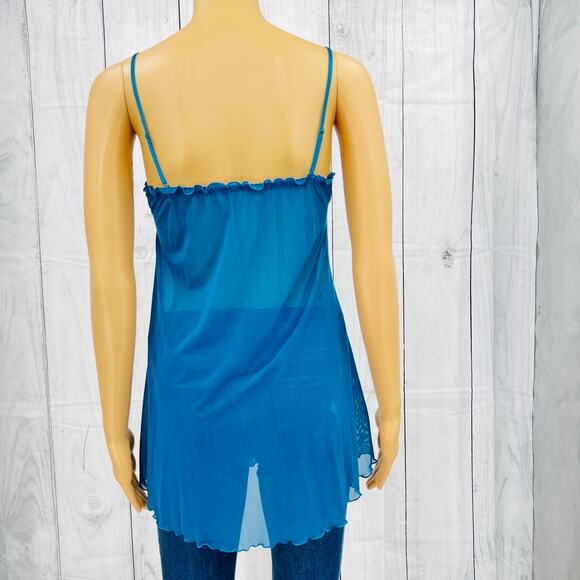 Paltal MEDIUM VINTAGE 90's Blue Floral Lace Fairy Babydoll Camisole Tank Top - Picture 3 of 8